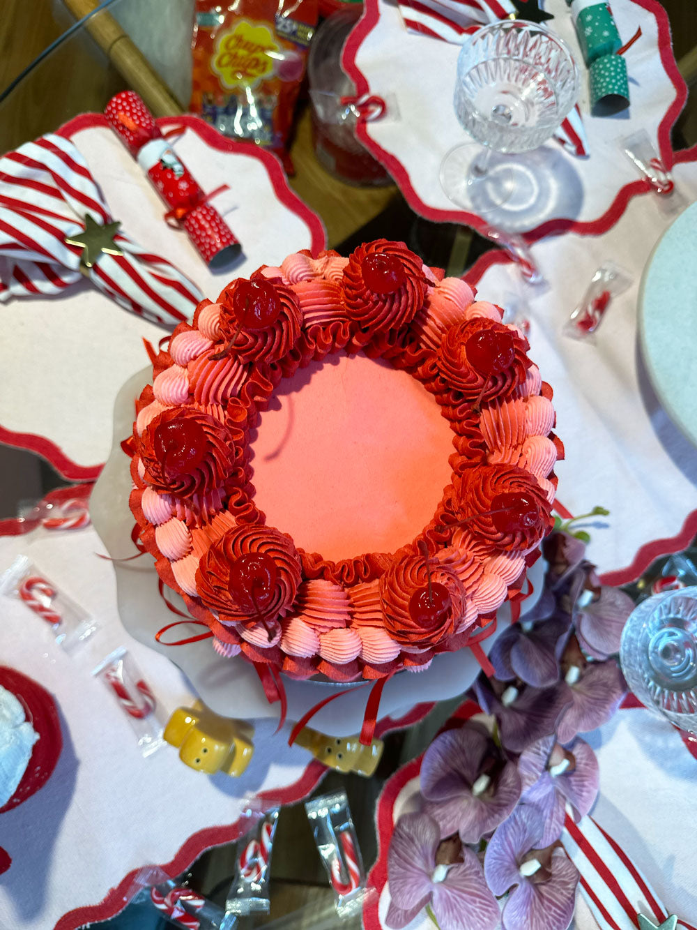 Frilly Vintage Coquette Ribbon Bow Cake