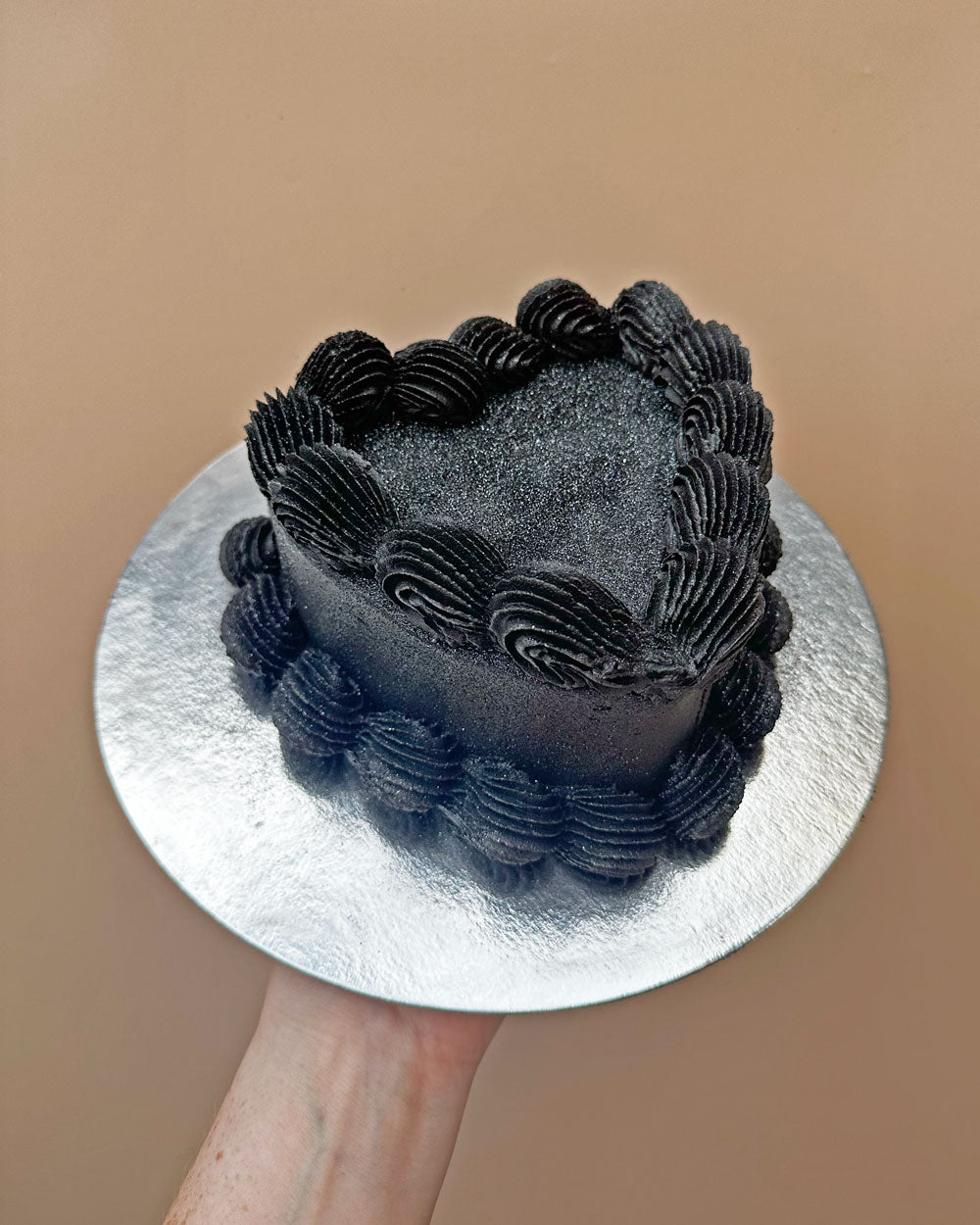 Mini Vintage Heart Cake - Black Glitter