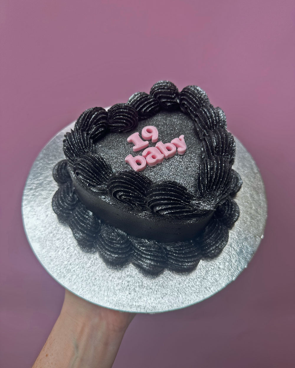 Mini Vintage Heart Cake - Black Glitter