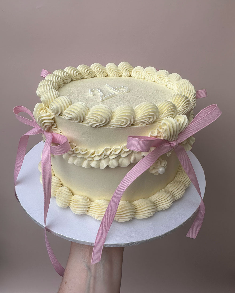 Frilly Vintage Coquette Ribbon Bow Cake