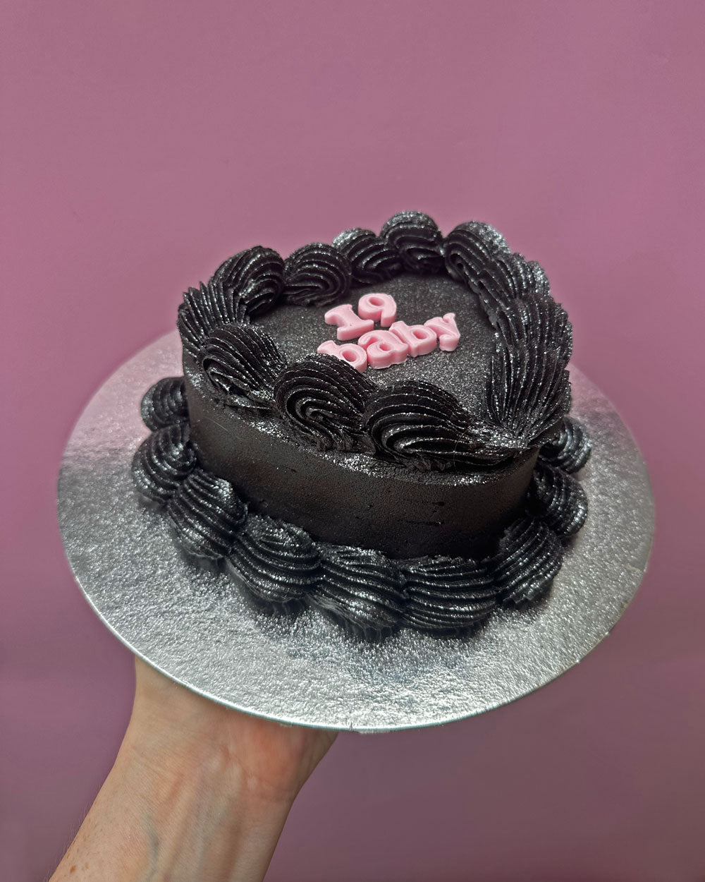 Mini Vintage Heart Cake - Black Glitter